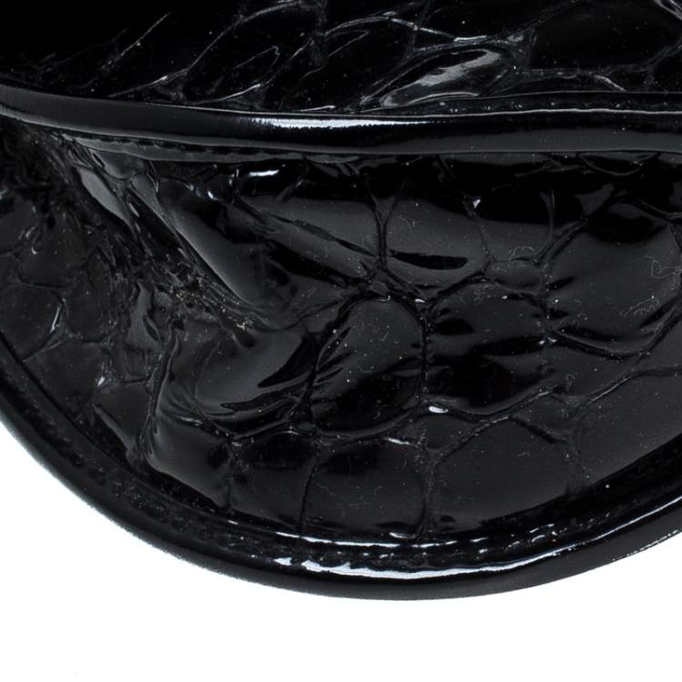 Pre Owned Dior Black Croc Embossed Patent Leather Oversized Wristlet Clutch