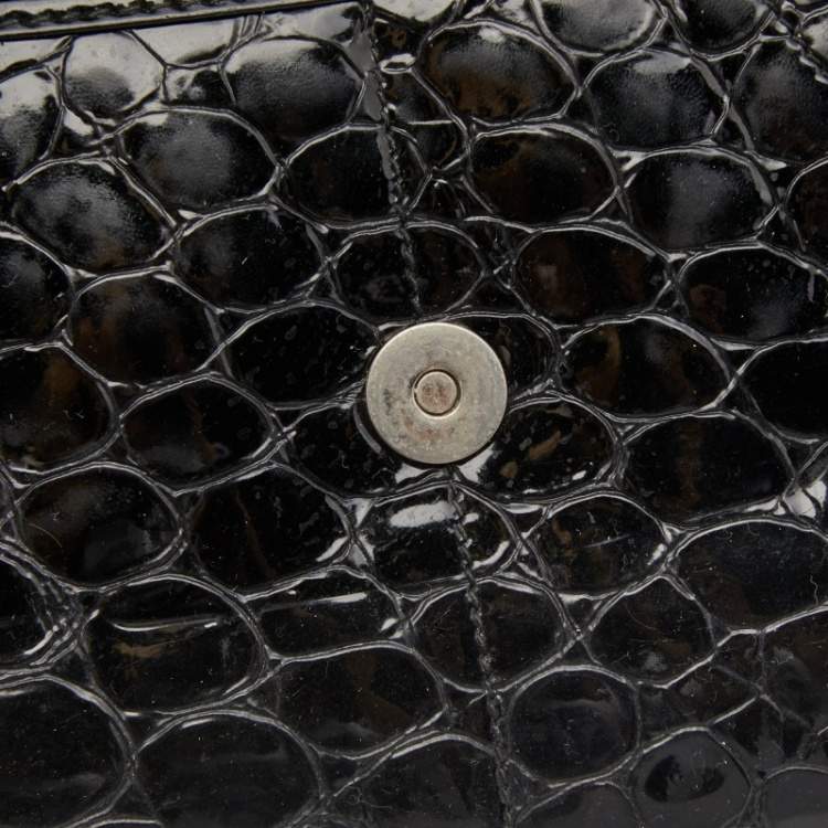 Pre Owned Dior Black Croc Embossed Patent Leather Oversized Wristlet Clutch