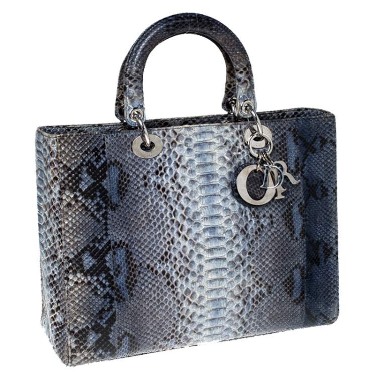 Pre Owned Dior Blue/Grey Python Large Lady Dior Tote