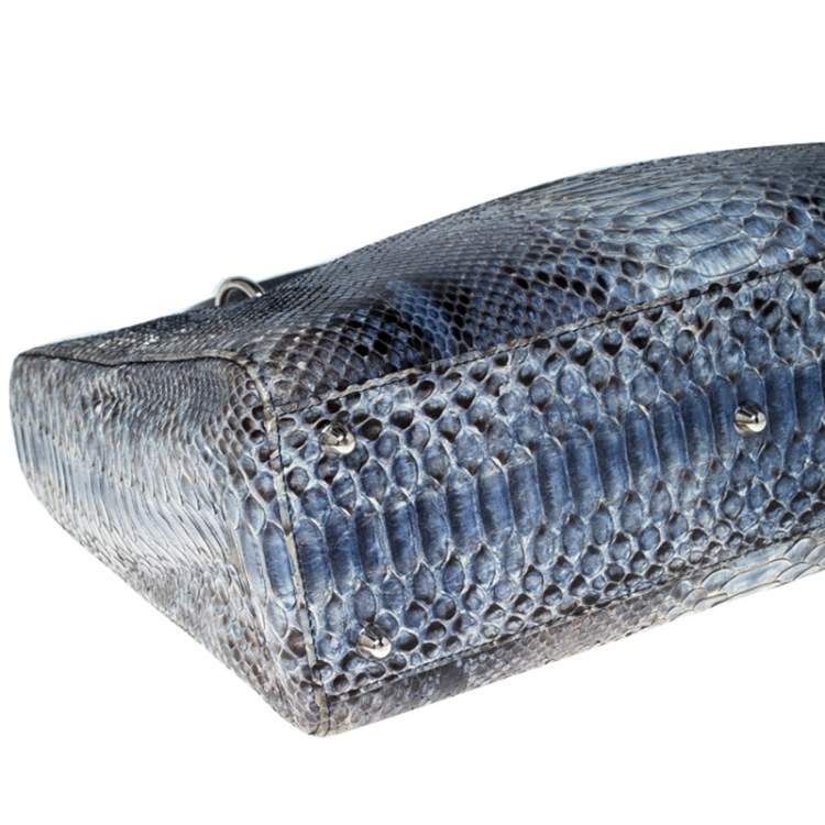 Pre Owned Dior Blue/Grey Python Large Lady Dior Tote