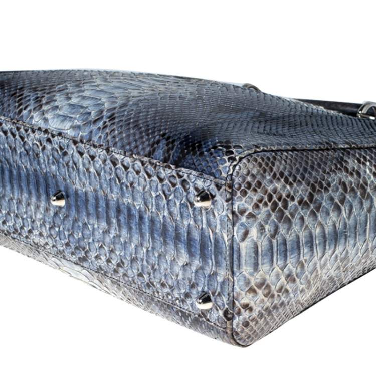Pre Owned Dior Blue/Grey Python Large Lady Dior Tote