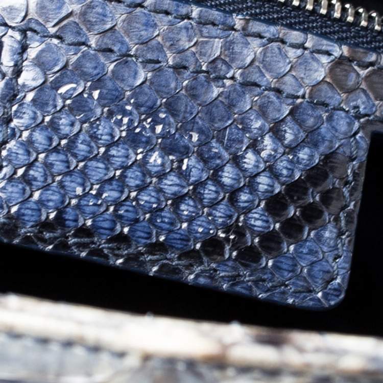 Pre Owned Dior Blue/Grey Python Large Lady Dior Tote