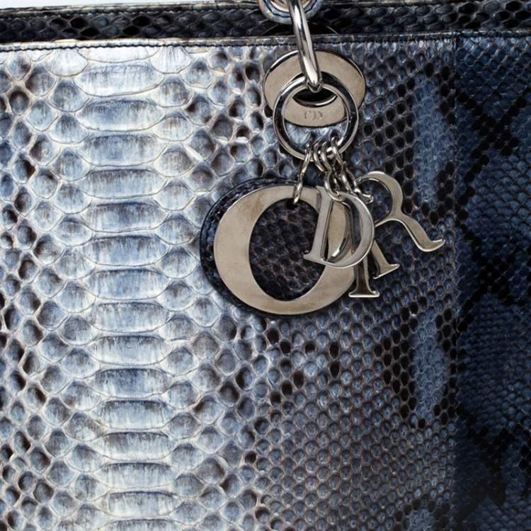 Pre Owned Dior Blue/Grey Python Large Lady Dior Tote