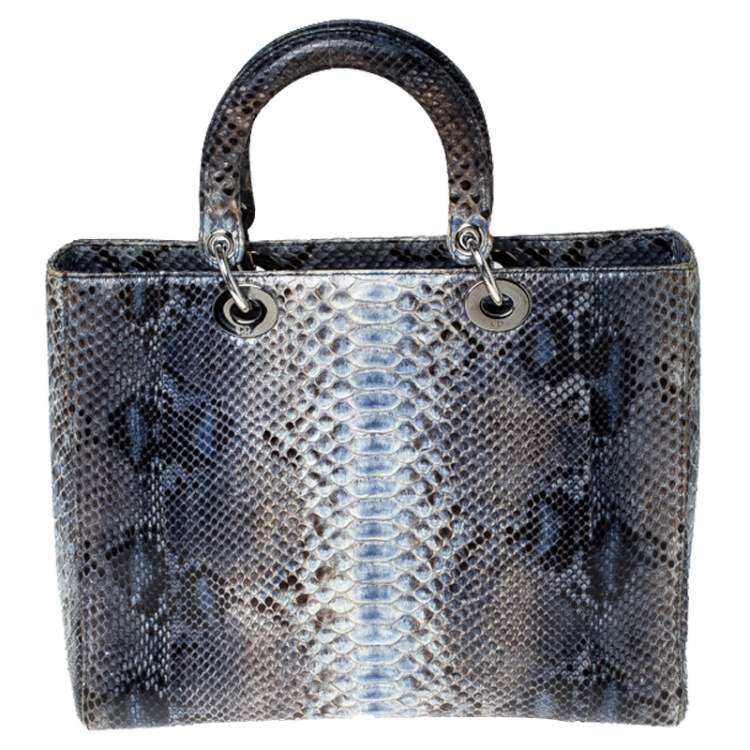 Pre Owned Dior Blue/Grey Python Large Lady Dior Tote