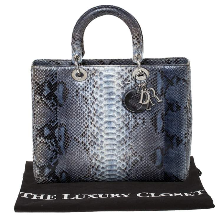 Pre Owned Dior Blue/Grey Python Large Lady Dior Tote