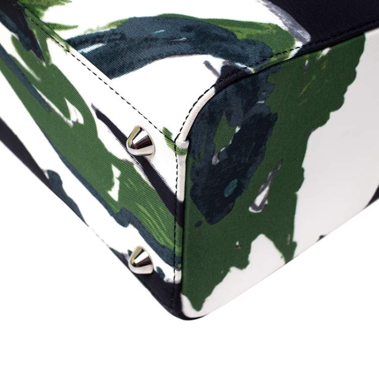 Pre Owned Dior Green Floral Graffiti Print Fabric Large Limited Edition Lady Dior Tote
