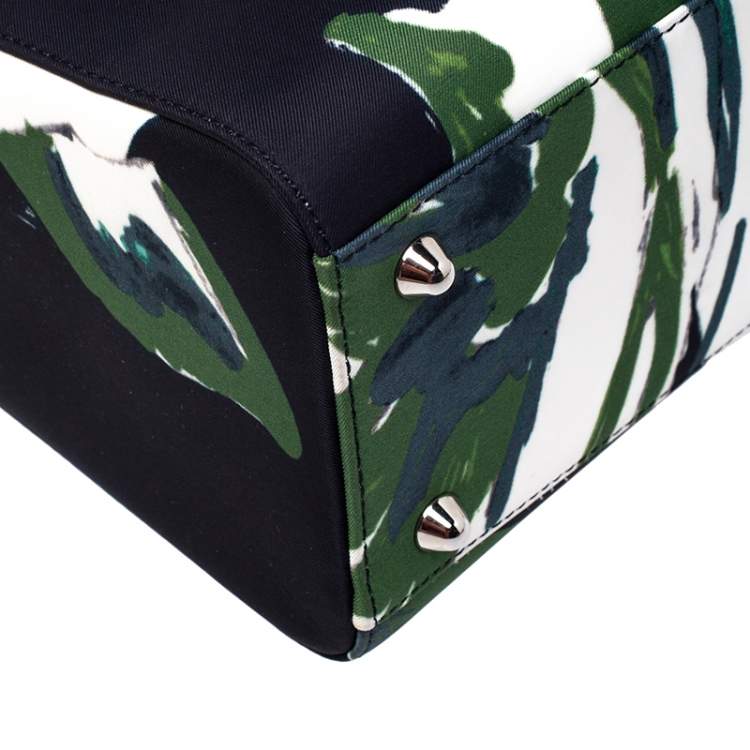 Pre Owned Dior Green Floral Graffiti Print Fabric Large Limited Edition Lady Dior Tote