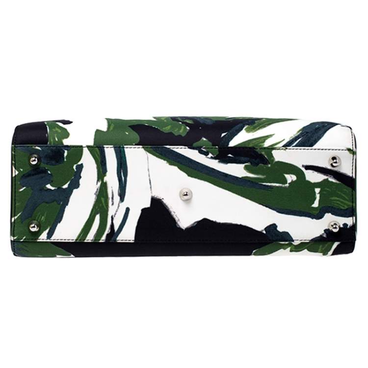 Pre Owned Dior Green Floral Graffiti Print Fabric Large Limited Edition Lady Dior Tote
