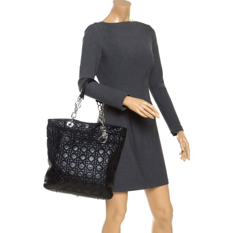 Pre Owned Dior Black Cannage Quilted Leather Soft Shopper Tote