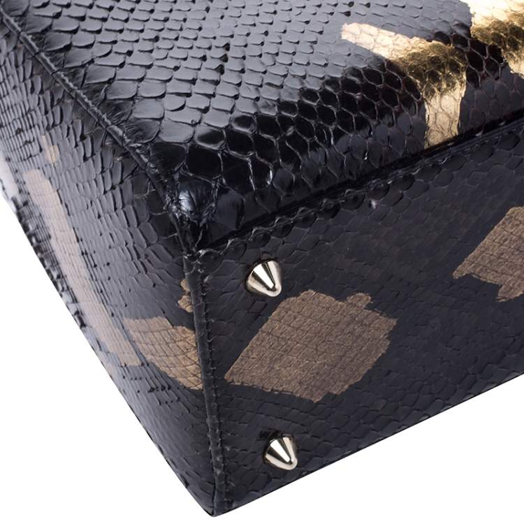 Pre Owned Dior Black Python Leather Medium Lady Dior Tote