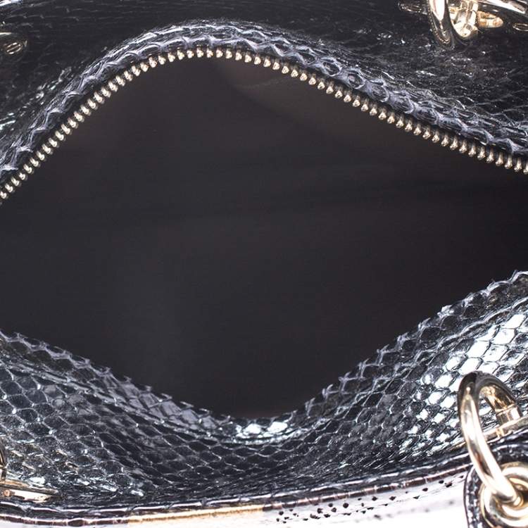 Pre Owned Dior Black Python Leather Medium Lady Dior Tote