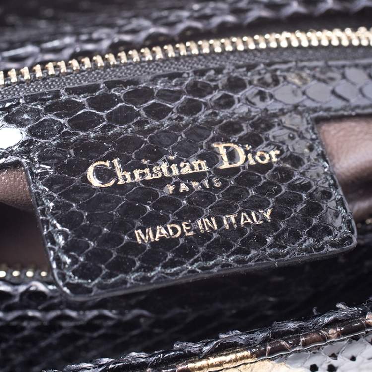 Pre Owned Dior Black Python Leather Medium Lady Dior Tote