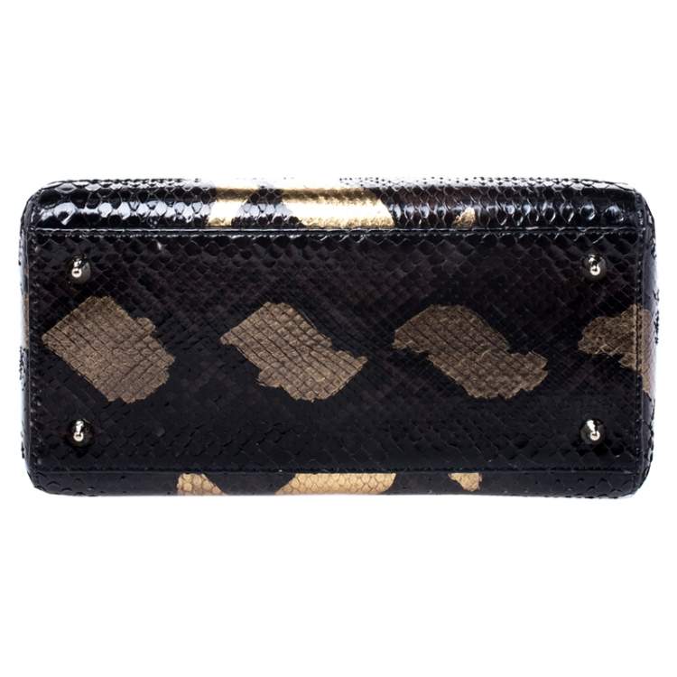 Pre Owned Dior Black Python Leather Medium Lady Dior Tote