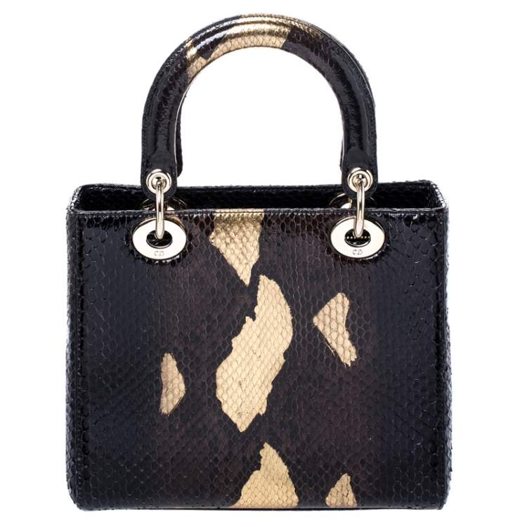 Pre Owned Dior Black Python Leather Medium Lady Dior Tote