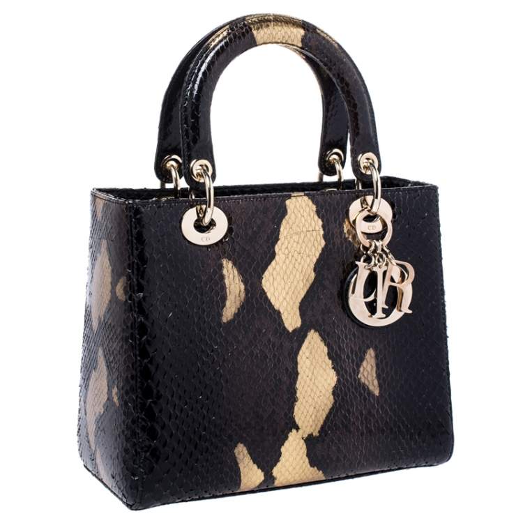 Pre Owned Dior Black Python Leather Medium Lady Dior Tote