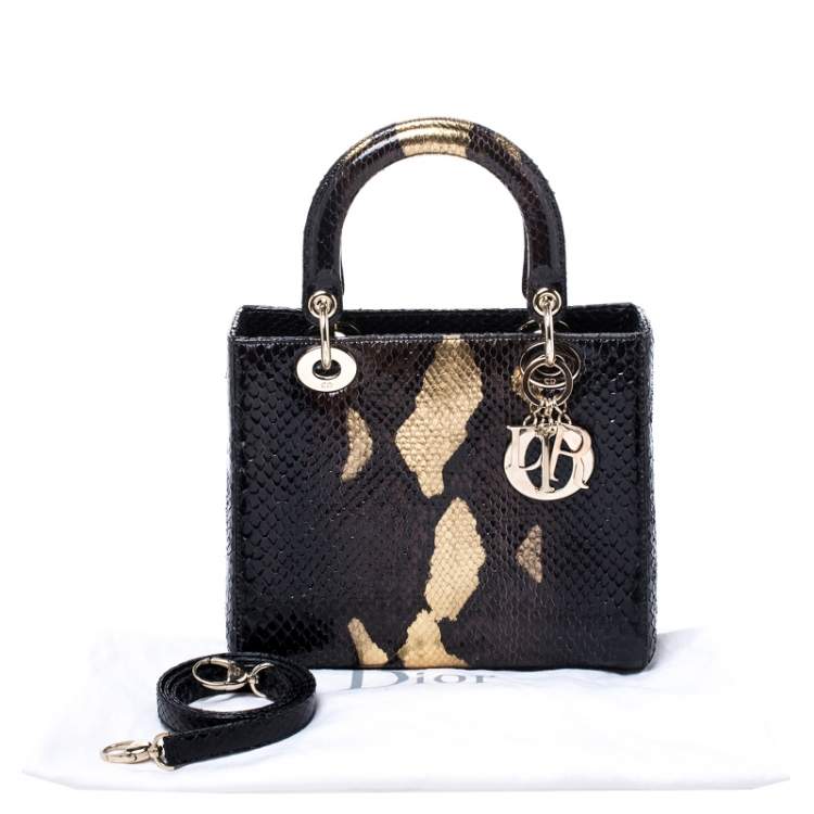 Pre Owned Dior Black Python Leather Medium Lady Dior Tote