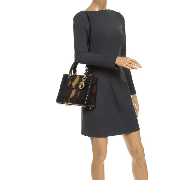 Pre Owned Dior Black Python Leather Medium Lady Dior Tote
