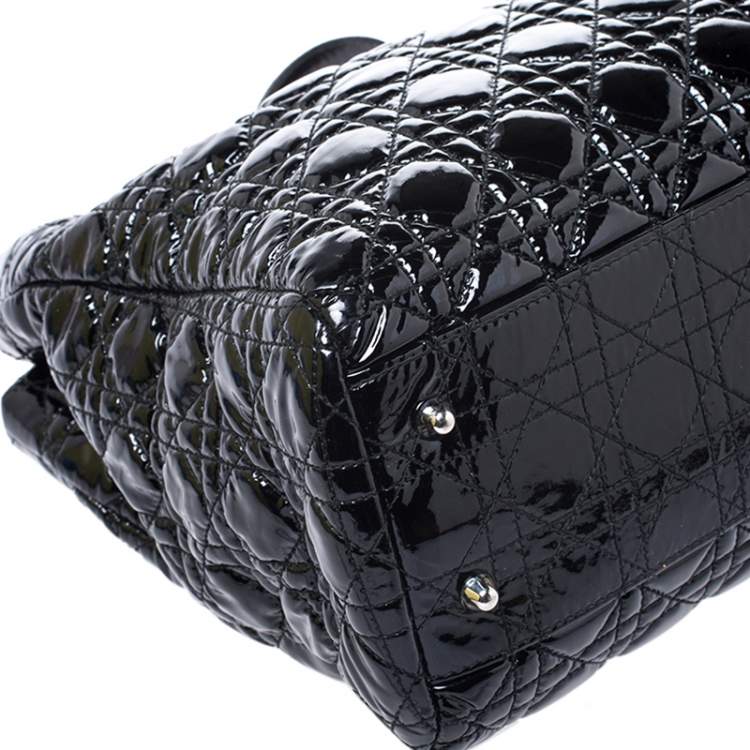 مملوكة مسبقًا Dior Black Cannage Quilted Soft Patent Leather Large Shopper Tote