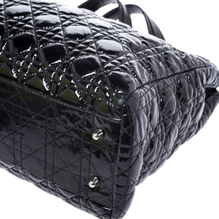مملوكة مسبقًا Dior Black Cannage Quilted Soft Patent Leather Large Shopper Tote