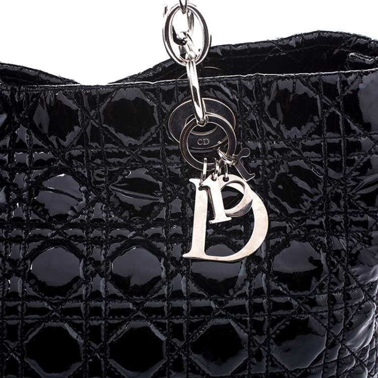 مملوكة مسبقًا Dior Black Cannage Quilted Soft Patent Leather Large Shopper Tote