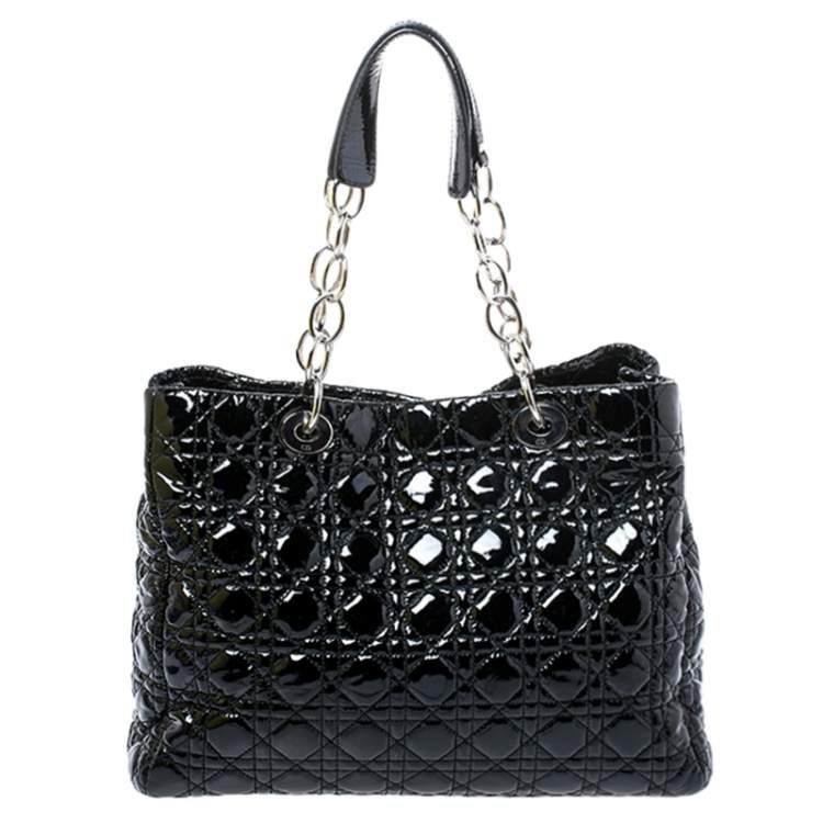 مملوكة مسبقًا Dior Black Cannage Quilted Soft Patent Leather Large Shopper Tote
