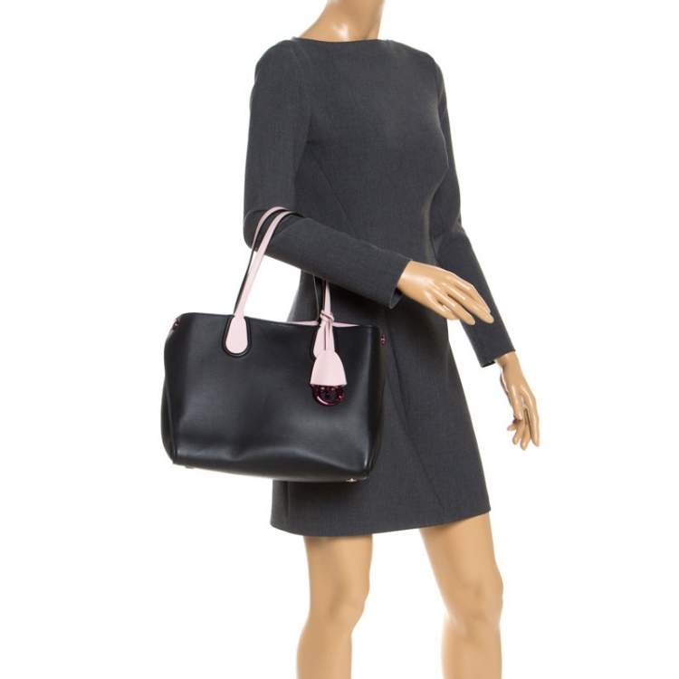 Pre Owned Dior Black/Pink Leather Small Dior Addict Shopper Tote