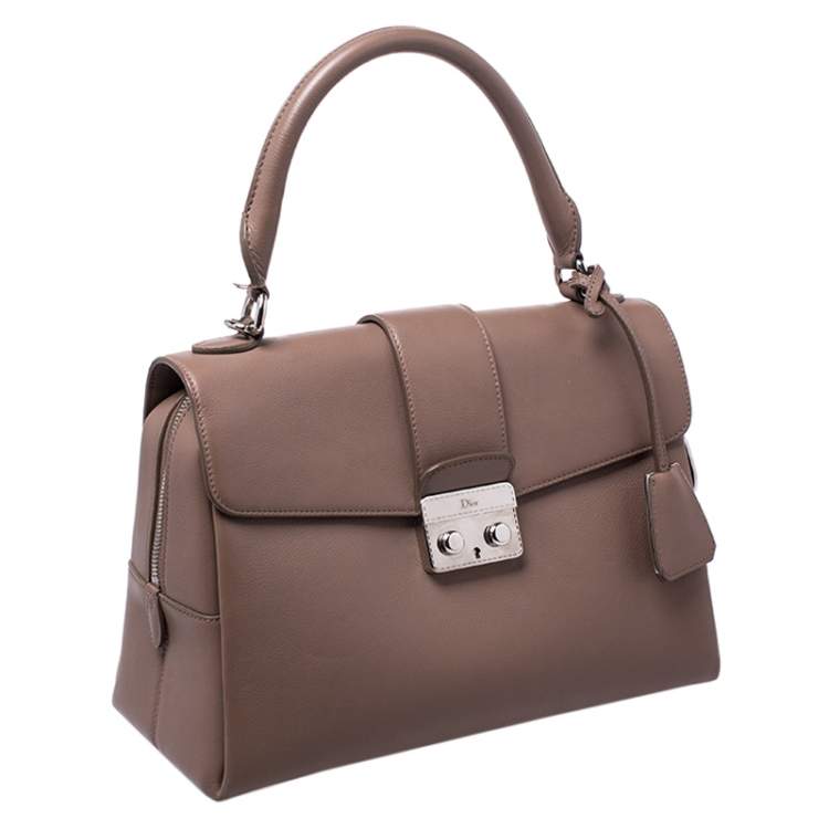 Pre Owned Dior Nude Leather New Lock Top Handle Bag