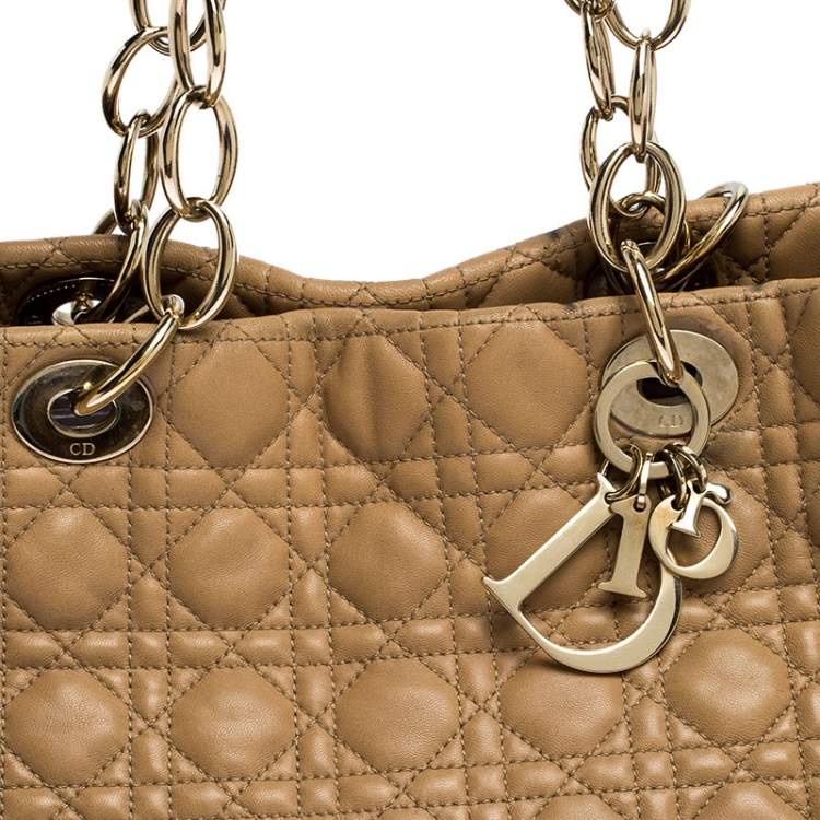 Pre Owned Dior Beige Cannage Quilted Leather Large Shopper Tote