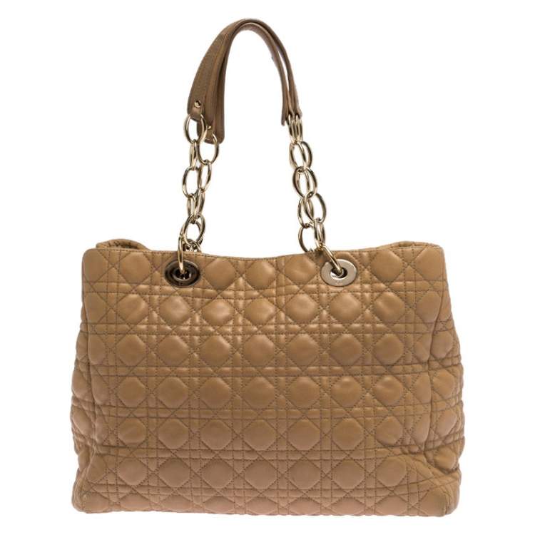 Pre Owned Dior Beige Cannage Quilted Leather Large Shopper Tote