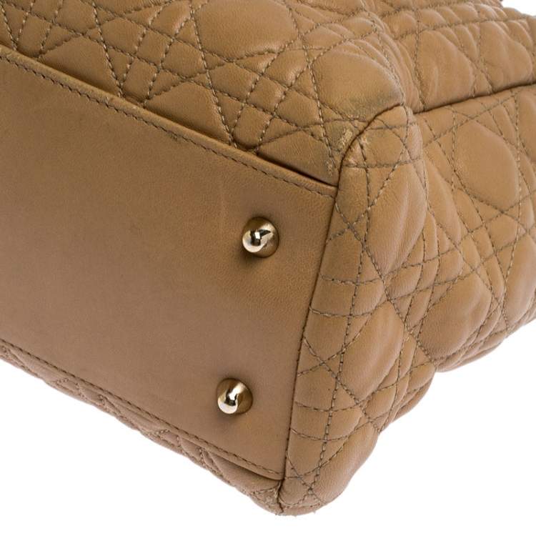 Pre Owned Dior Beige Cannage Quilted Leather Large Shopper Tote