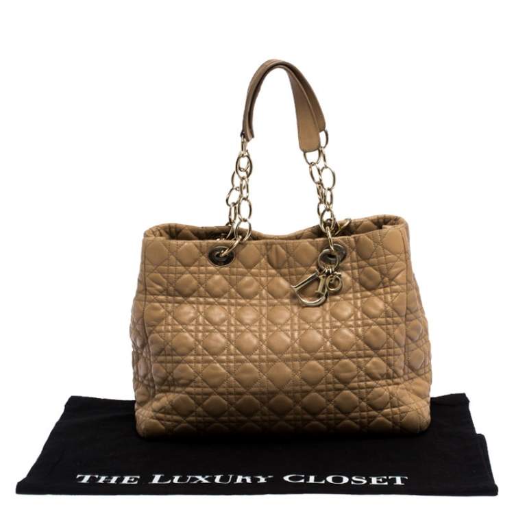Pre Owned Dior Beige Cannage Quilted Leather Large Shopper Tote