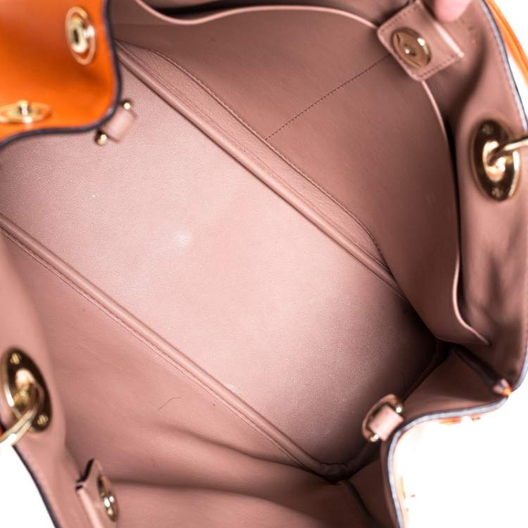 Pre Owned Dior Orange Leather Medium Diorissimo Shopper Tote