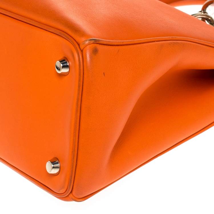 Pre Owned Dior Orange Leather Medium Diorissimo Shopper Tote
