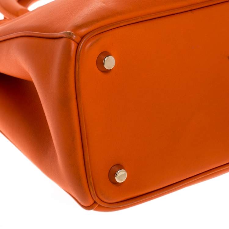 Pre Owned Dior Orange Leather Medium Diorissimo Shopper Tote