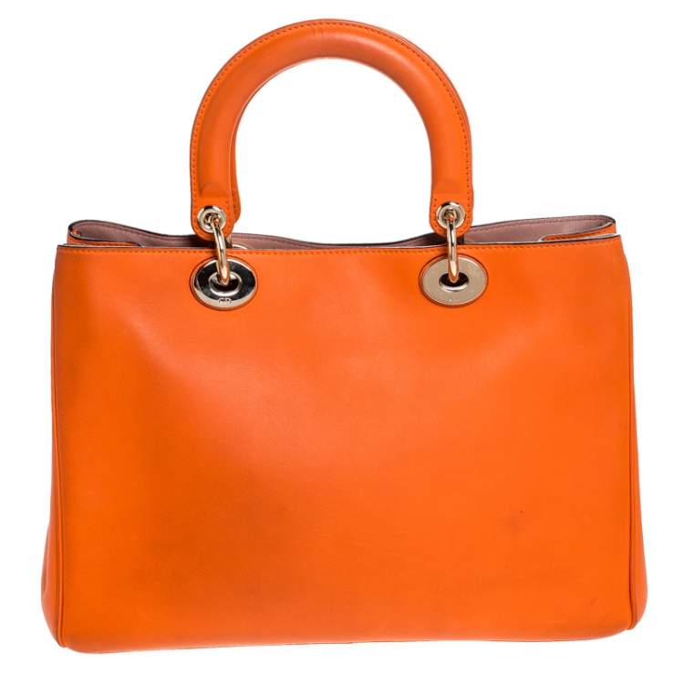 Pre Owned Dior Orange Leather Medium Diorissimo Shopper Tote