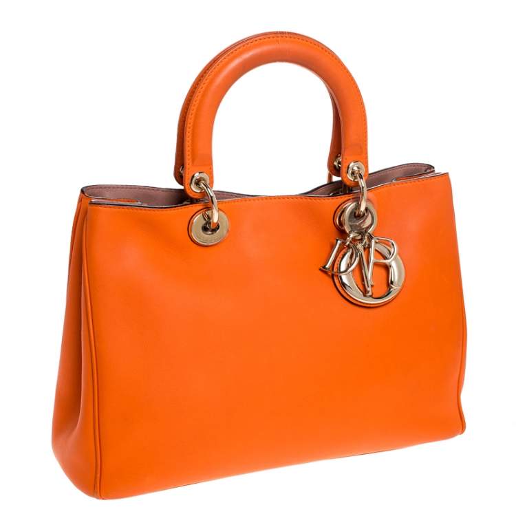 Pre Owned Dior Orange Leather Medium Diorissimo Shopper Tote
