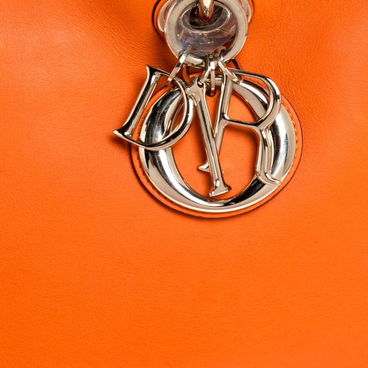Pre Owned Dior Orange Leather Medium Diorissimo Shopper Tote