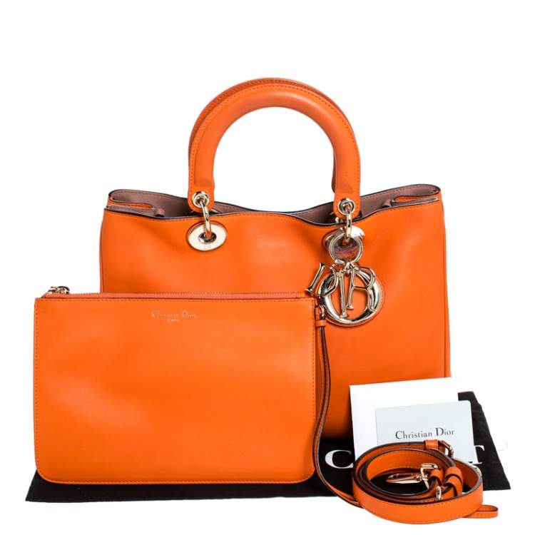 Pre Owned Dior Orange Leather Medium Diorissimo Shopper Tote