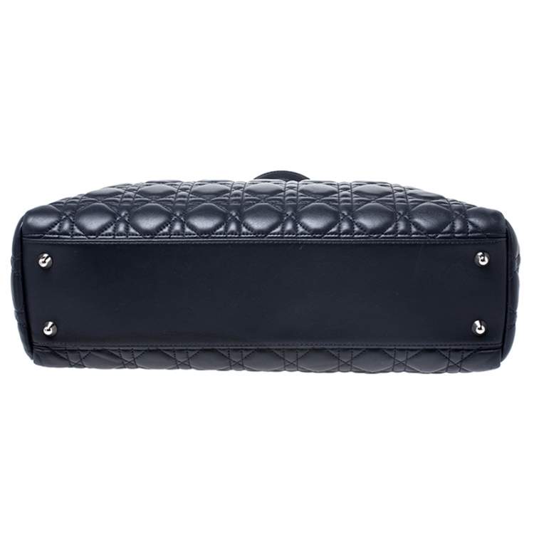 Pre Owned Dior Navy Blue Cannage Leather Lady Dior Zipped Shopper Tote 