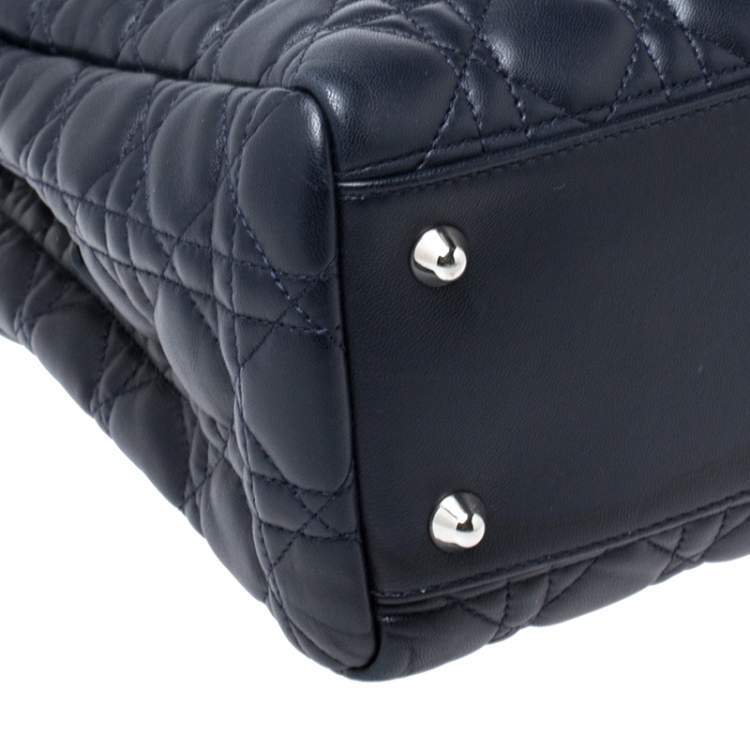 Pre Owned Dior Navy Blue Cannage Leather Lady Dior Zipped Shopper Tote 