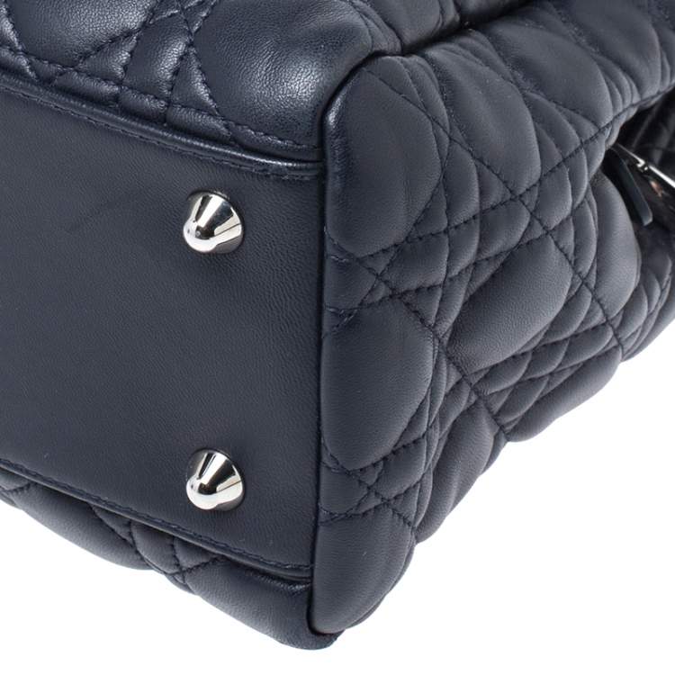 Pre Owned Dior Navy Blue Cannage Leather Lady Dior Zipped Shopper Tote 