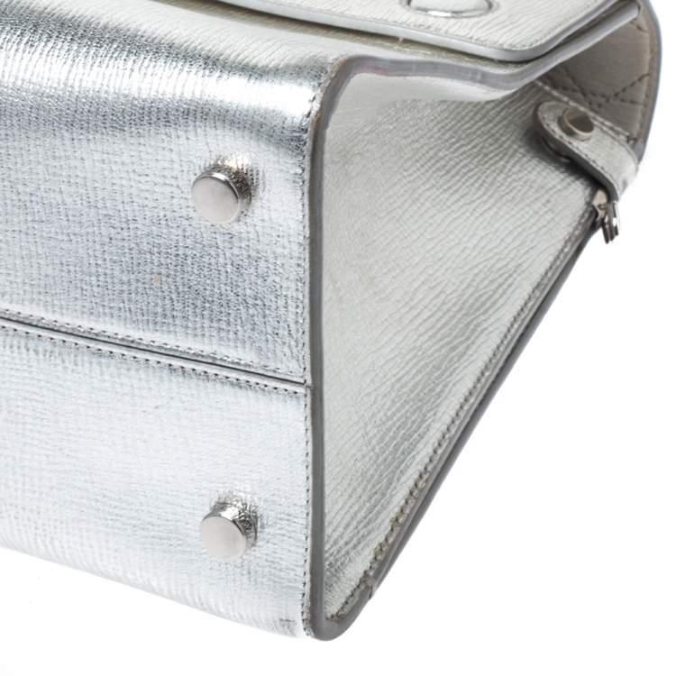 Pre Owned Dior Metallic Silver Leather Medium Diorever Bag