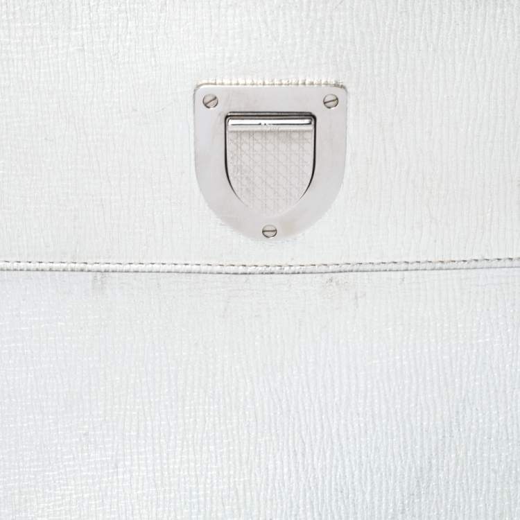 Pre Owned Dior Metallic Silver Leather Medium Diorever Bag