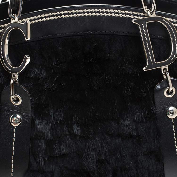 Pre Owned Dior Black Fur and Leather Frame Satchel 