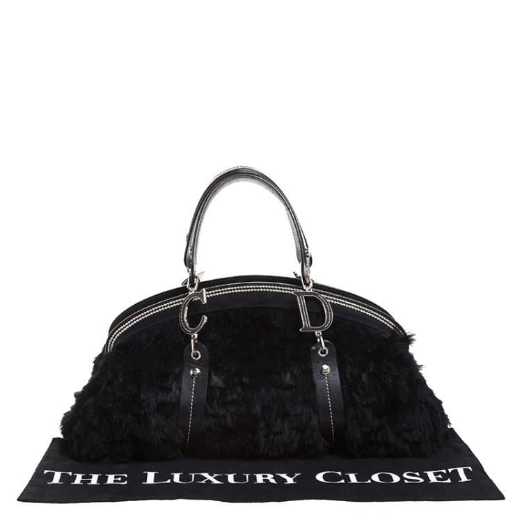 Pre Owned Dior Black Fur and Leather Frame Satchel 