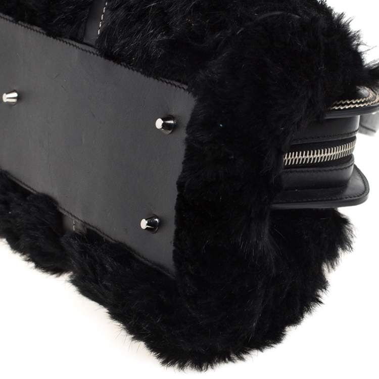 Pre Owned Dior Black Fur and Leather Frame Satchel 