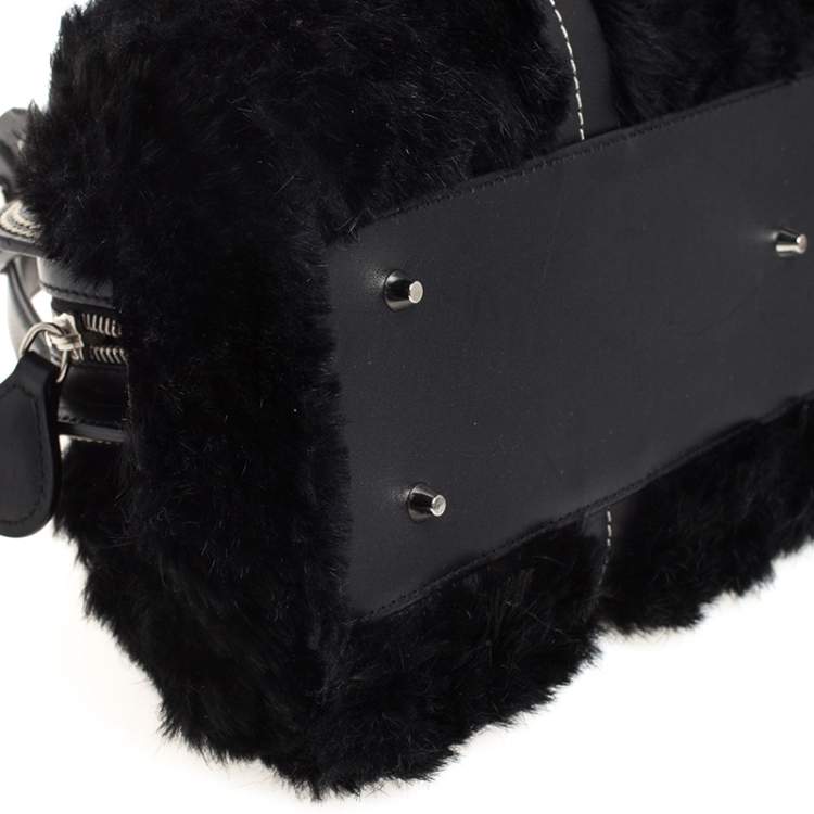 Pre Owned Dior Black Fur and Leather Frame Satchel 