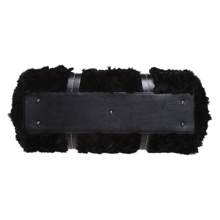 Pre Owned Dior Black Fur and Leather Frame Satchel 