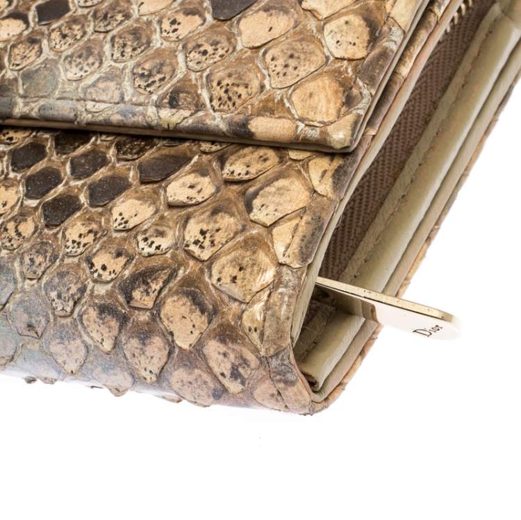 Pre Owned Dior Beige Python Lady Dior Wallet On Chain