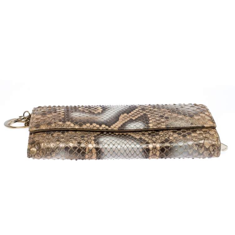 Pre Owned Dior Beige Python Lady Dior Wallet On Chain